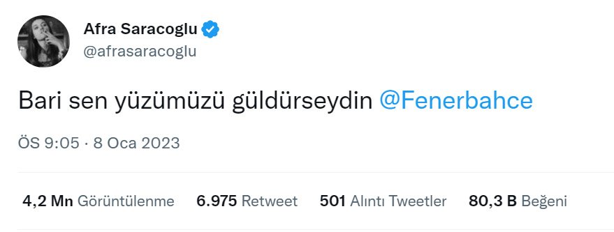 Oyuncu, “Bari sen yüzümüzü güldürseydin.” yazarak Fenerbahçe’yi etiketledi.