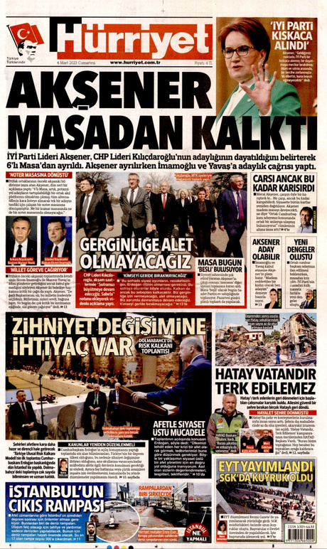 Gazeteler, Akşener'in ağır suçlamalar yönelttiği Altılı Masa'dan kalkmasını nasıl gördü?