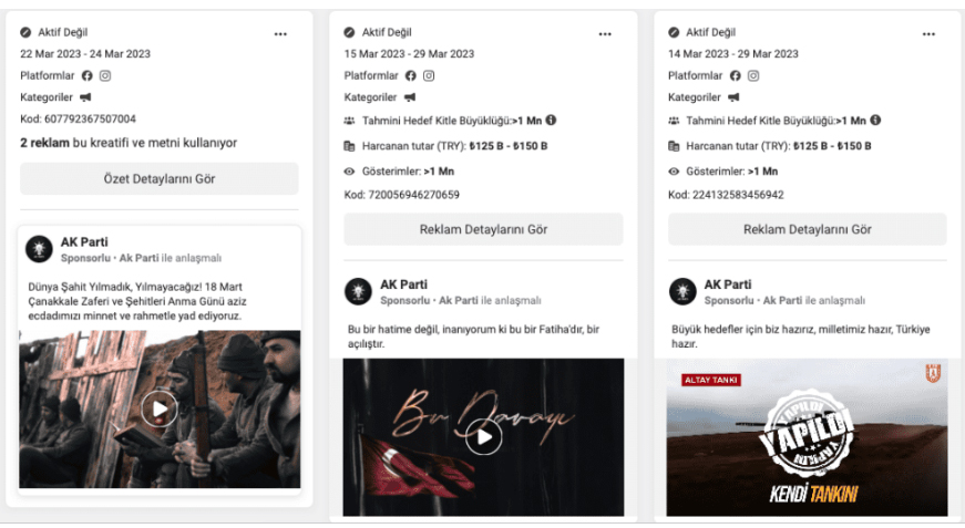 Martta ise, icraatların anlatıldığı ve 18 Mart Çanakkale Zaferi’yle ilgili videolarını reklam olarak yaydı.