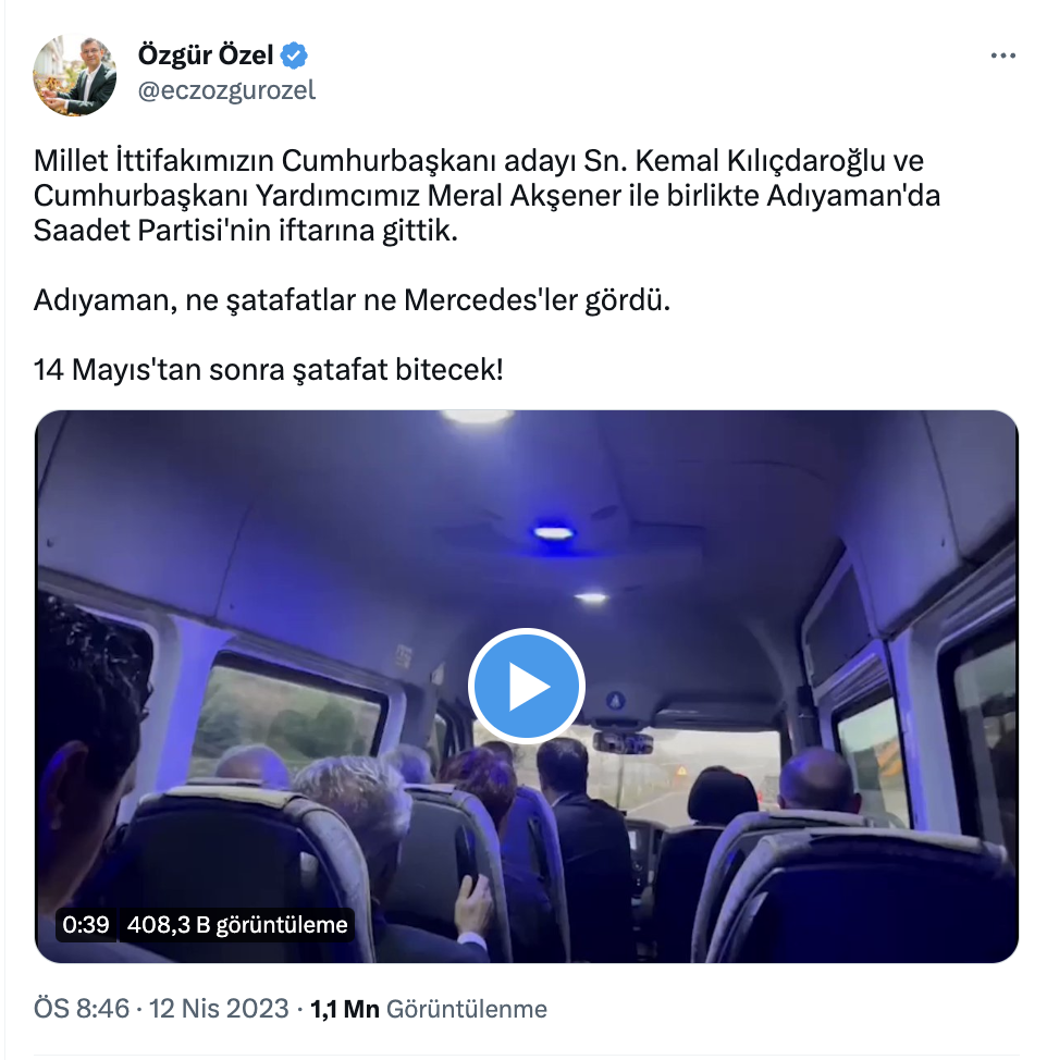 Özgür Özel paylaştı: Kılıçdaroğlu ile Akşener iftara servis aracıyla gitti