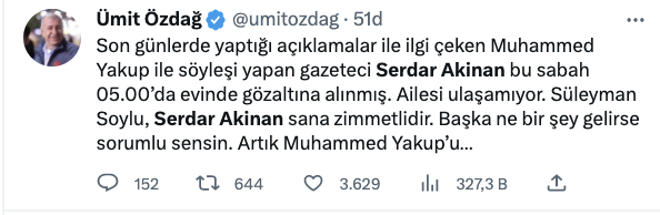 Serdar Akinan’ın gözaltına alınması sosyal medyanın gündeminde: “Yayınları, söyledikleri nedeniyle mi gözaltında?”