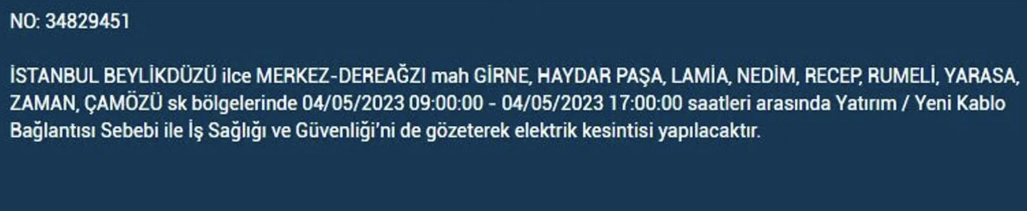BEDAŞ, 4 Mayıs Perşembe elektrik kesintilerinin yapılacağı ilçeleri açıkladı
