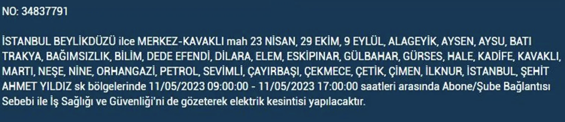 BEDAŞ, 11 Mayıs Perşembe elektrik kesintilerinin yapılacağı ilçeleri açıkladı