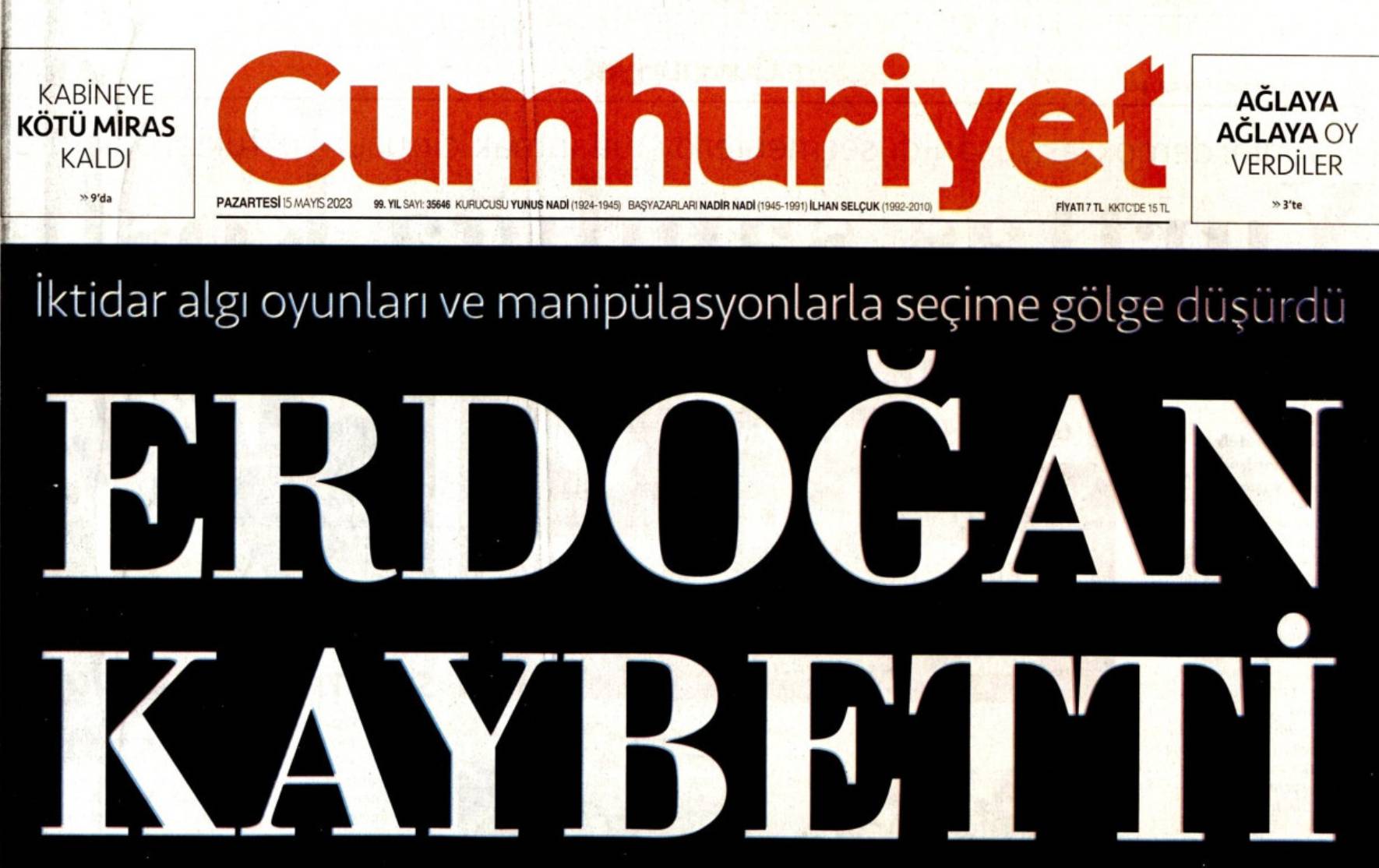 Cumhuriyet, başyazısında ters köşe oldu 