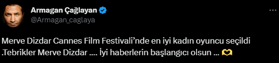 MERVE DİZDAR CANNES'TA ÖDÜLÜ ALDI, SOSYAL MEDYA AYAĞA KALKTI: "İYİ HABERLERİN BAŞLANGICI OLSUN"