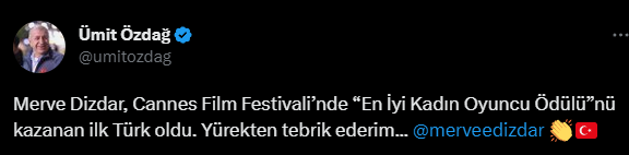 MERVE DİZDAR CANNES'TA ÖDÜLÜ ALDI, SOSYAL MEDYA AYAĞA KALKTI: "İYİ HABERLERİN BAŞLANGICI OLSUN"