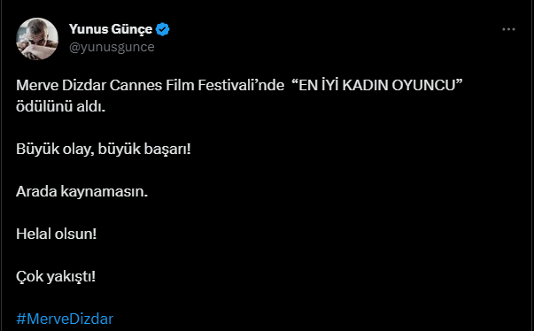 MERVE DİZDAR CANNES'TA ÖDÜLÜ ALDI, SOSYAL MEDYA AYAĞA KALKTI: "İYİ HABERLERİN BAŞLANGICI OLSUN"