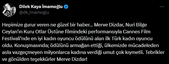 MERVE DİZDAR CANNES'TA ÖDÜLÜ ALDI, SOSYAL MEDYA AYAĞA KALKTI: "İYİ HABERLERİN BAŞLANGICI OLSUN"