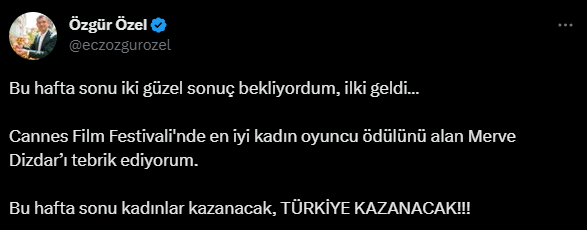 MERVE DİZDAR CANNES'TA ÖDÜLÜ ALDI, SOSYAL MEDYA AYAĞA KALKTI: "İYİ HABERLERİN BAŞLANGICI OLSUN"