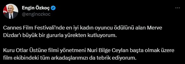 MERVE DİZDAR CANNES'TA ÖDÜLÜ ALDI, SOSYAL MEDYA AYAĞA KALKTI: "İYİ HABERLERİN BAŞLANGICI OLSUN"