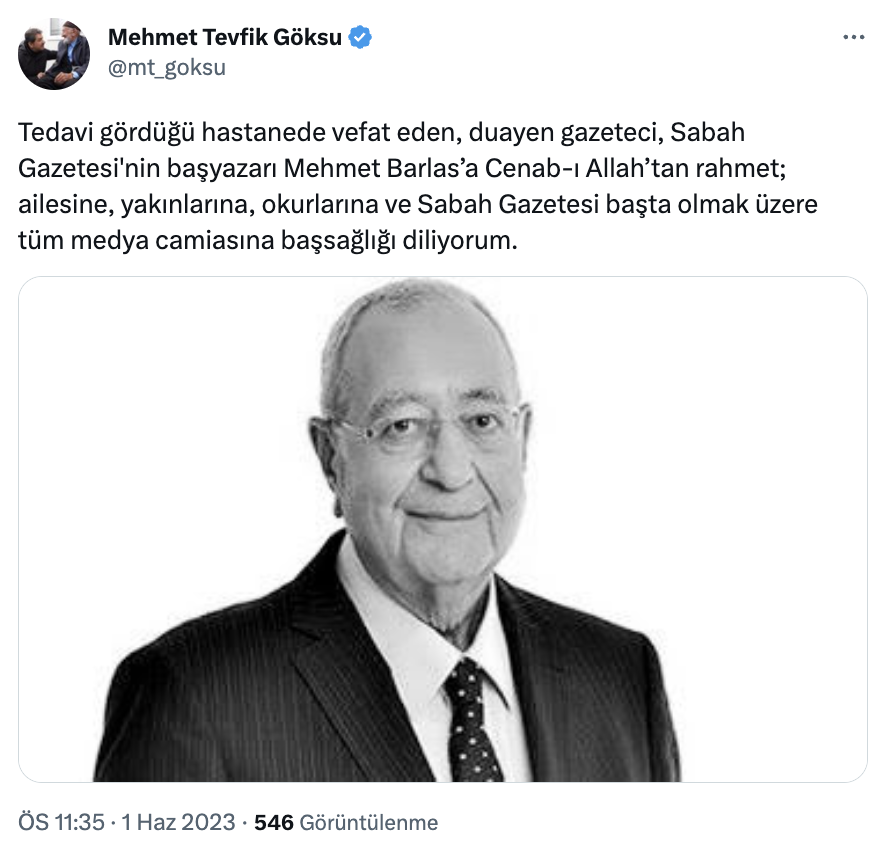 Sabah Gazetesi başyazarı Mehmet Barlas, hayatını kaybetti: "Okurlarının, ailesinin ve tüm sevenlerinin başı sağolsun"