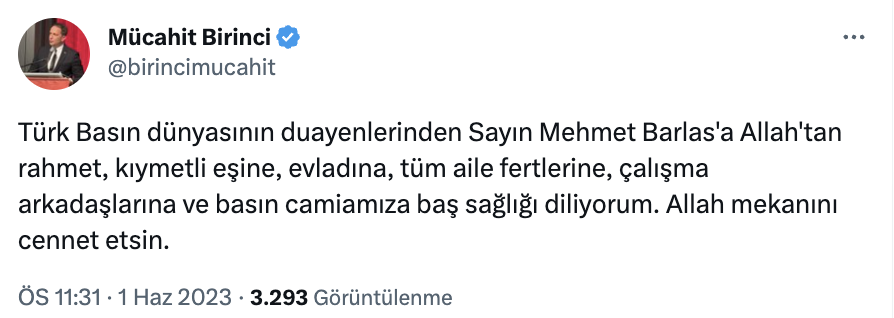 Sabah Gazetesi başyazarı Mehmet Barlas, hayatını kaybetti: "Okurlarının, ailesinin ve tüm sevenlerinin başı sağolsun"