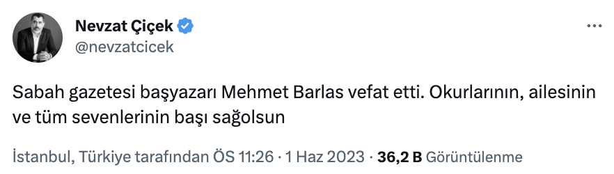 Sabah Gazetesi başyazarı Mehmet Barlas, hayatını kaybetti: "Okurlarının, ailesinin ve tüm sevenlerinin başı sağolsun"