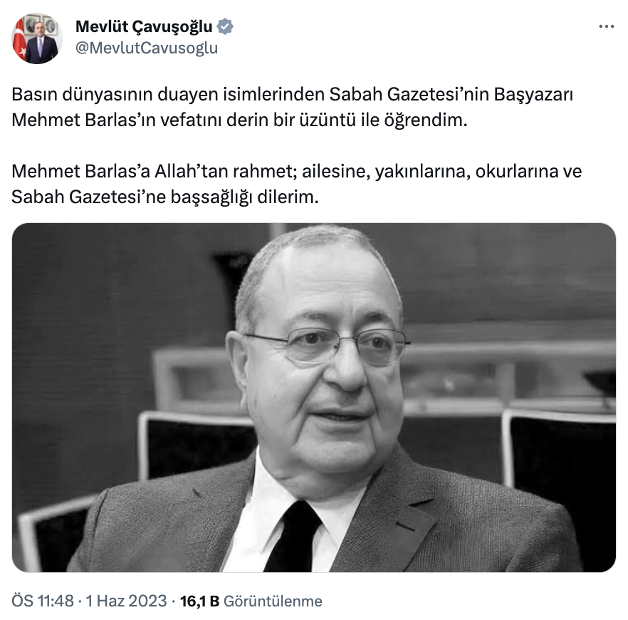 Sabah Gazetesi başyazarı Mehmet Barlas, hayatını kaybetti: "Okurlarının, ailesinin ve tüm sevenlerinin başı sağolsun"