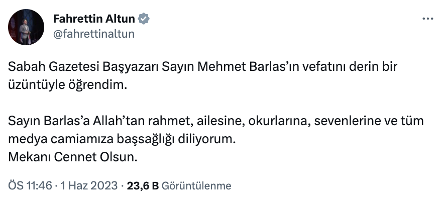 Sabah Gazetesi başyazarı Mehmet Barlas, hayatını kaybetti: "Okurlarının, ailesinin ve tüm sevenlerinin başı sağolsun"