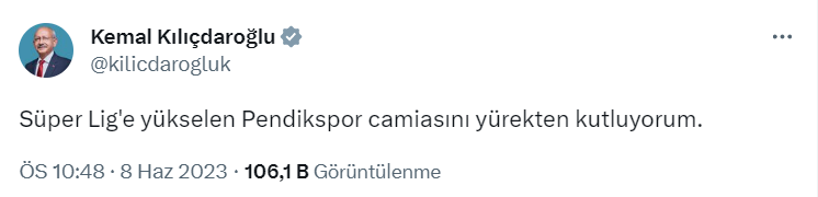 Siyasi isimlerden Süper Lig'e yüklesen Pendikspor'a tebrik paylaşımları