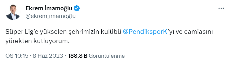 Siyasi isimlerden Süper Lig'e yüklesen Pendikspor'a tebrik paylaşımları