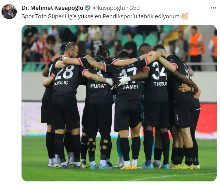 Siyasi isimlerden Süper Lig'e yüklesen Pendikspor'a tebrik paylaşımları