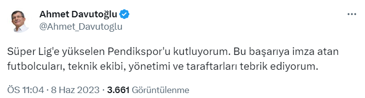 Siyasi isimlerden Süper Lig'e yüklesen Pendikspor'a tebrik paylaşımları