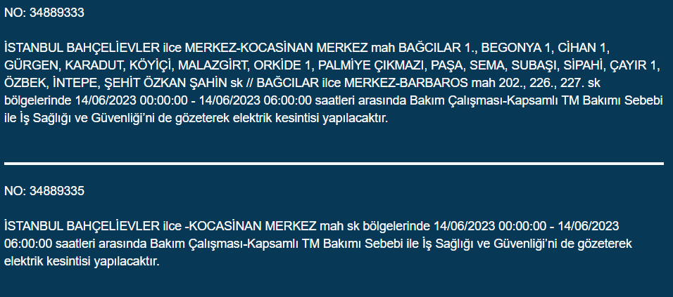 BEDAŞ, 14 Haziran Çarşamba elektrik kesintilerinin yapılacağı ilçeleri açıkladı