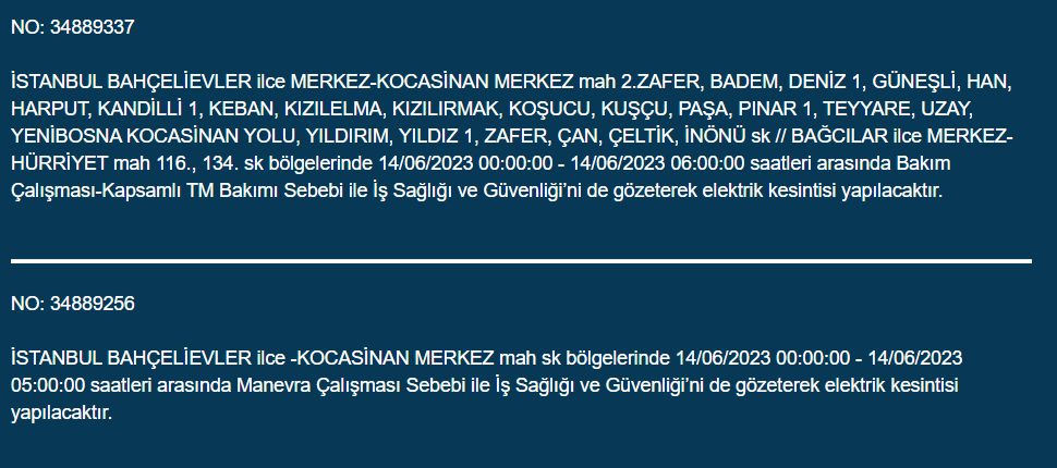 BEDAŞ, 14 Haziran Çarşamba elektrik kesintilerinin yapılacağı ilçeleri açıkladı