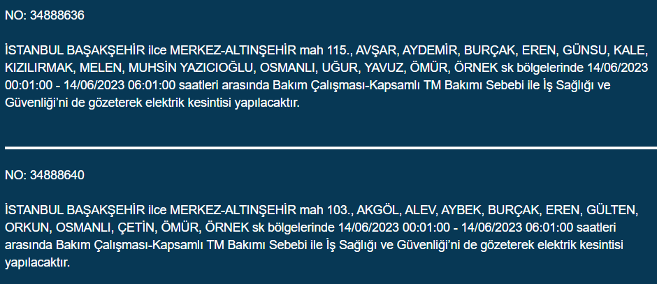 BEDAŞ, 14 Haziran Çarşamba elektrik kesintilerinin yapılacağı ilçeleri açıkladı