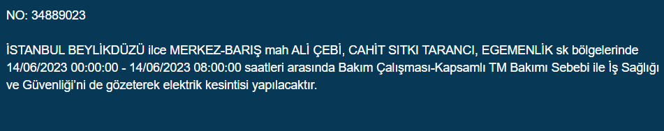 BEDAŞ, 14 Haziran Çarşamba elektrik kesintilerinin yapılacağı ilçeleri açıkladı