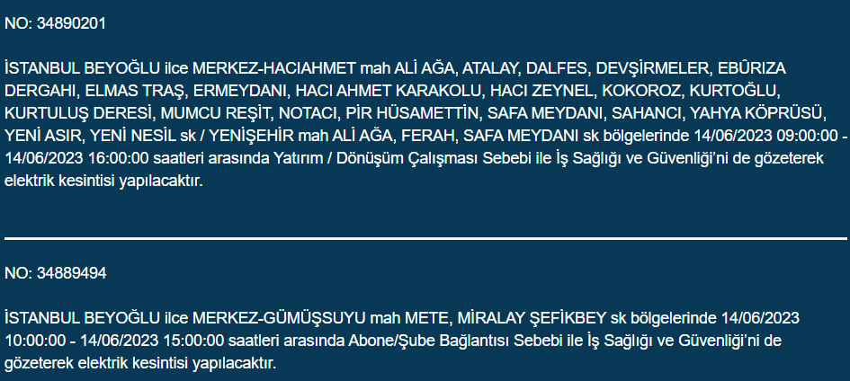 BEDAŞ, 14 Haziran Çarşamba elektrik kesintilerinin yapılacağı ilçeleri açıkladı