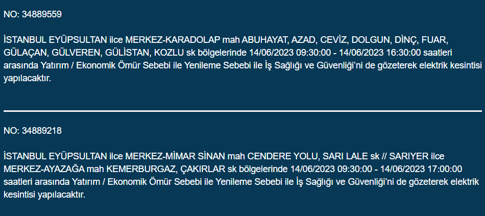 BEDAŞ, 14 Haziran Çarşamba elektrik kesintilerinin yapılacağı ilçeleri açıkladı