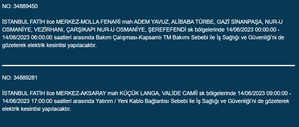 BEDAŞ, 14 Haziran Çarşamba elektrik kesintilerinin yapılacağı ilçeleri açıkladı