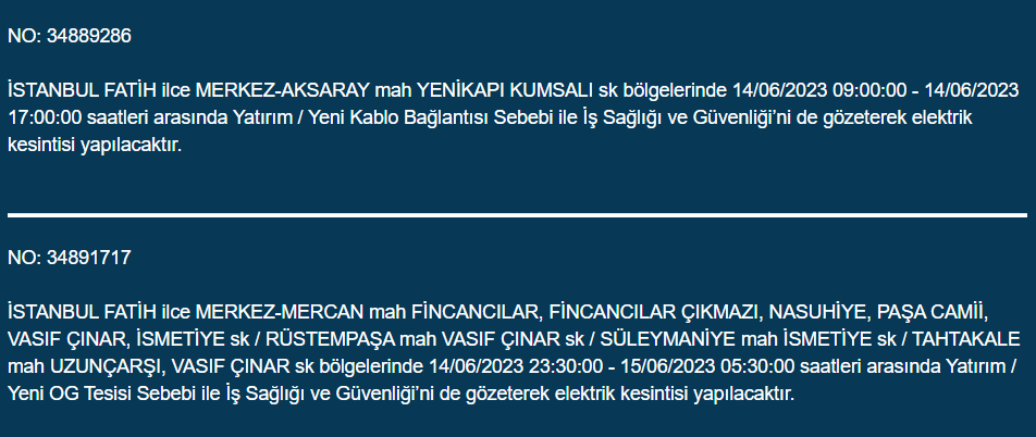 BEDAŞ, 14 Haziran Çarşamba elektrik kesintilerinin yapılacağı ilçeleri açıkladı