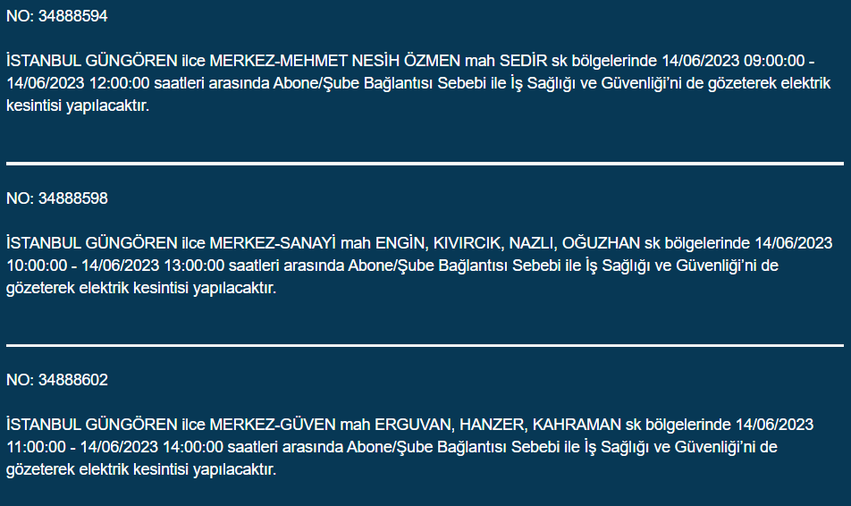 BEDAŞ, 14 Haziran Çarşamba elektrik kesintilerinin yapılacağı ilçeleri açıkladı