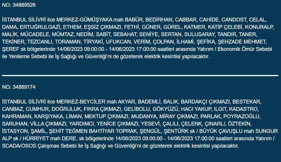 BEDAŞ, 14 Haziran Çarşamba elektrik kesintilerinin yapılacağı ilçeleri açıkladı