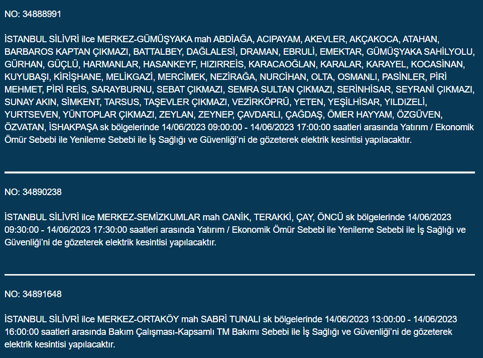 BEDAŞ, 14 Haziran Çarşamba elektrik kesintilerinin yapılacağı ilçeleri açıkladı