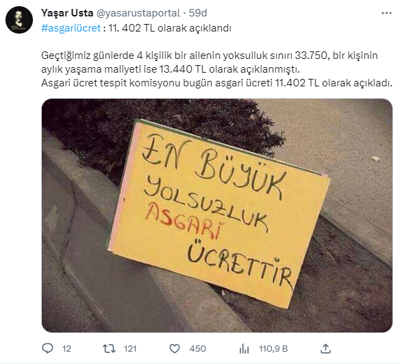Yeni asgari ücret sosyal medyada gündem oldu: Asgari ücret 11 bin 402 TL, kira 8 bin TL, faturalar tamamı 3 bin 500 TL; para bitti