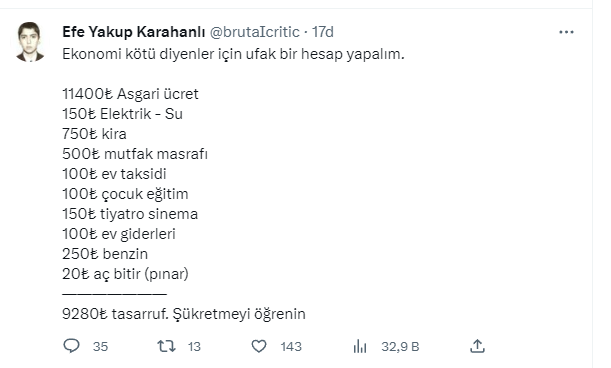Yeni asgari ücret sosyal medyada gündem oldu: Asgari ücret 11 bin 402 TL, kira 8 bin TL, faturalar tamamı 3 bin 500 TL; para bitti