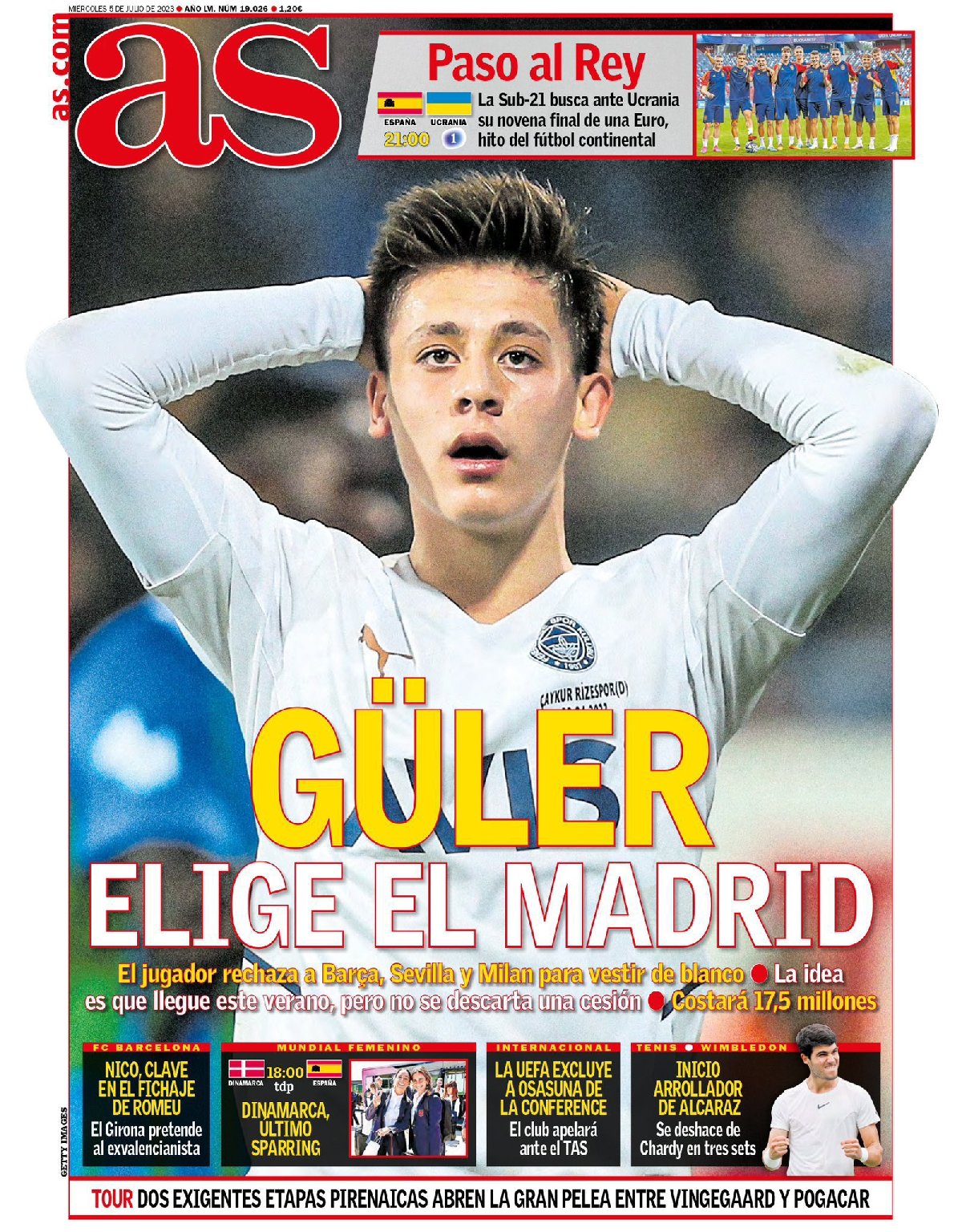 Genç futbolcu Arda’nın büyük bir yetenek olduğunu vurgulayan gazeteler, Türk futbolcunun Barcelona, Sevilla ve Milan’dan gelen teklifleri geri çevirerek Real Madrid’i seçtiğini ancak 1 sezon başka bir takımda kiralık oynaması seçeneğinin halen masada olduğunu ileri sürdü.