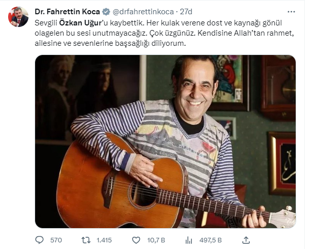 Özkan Uğur'un vefatının ardından paylaşılan mesajlardan bazıları: