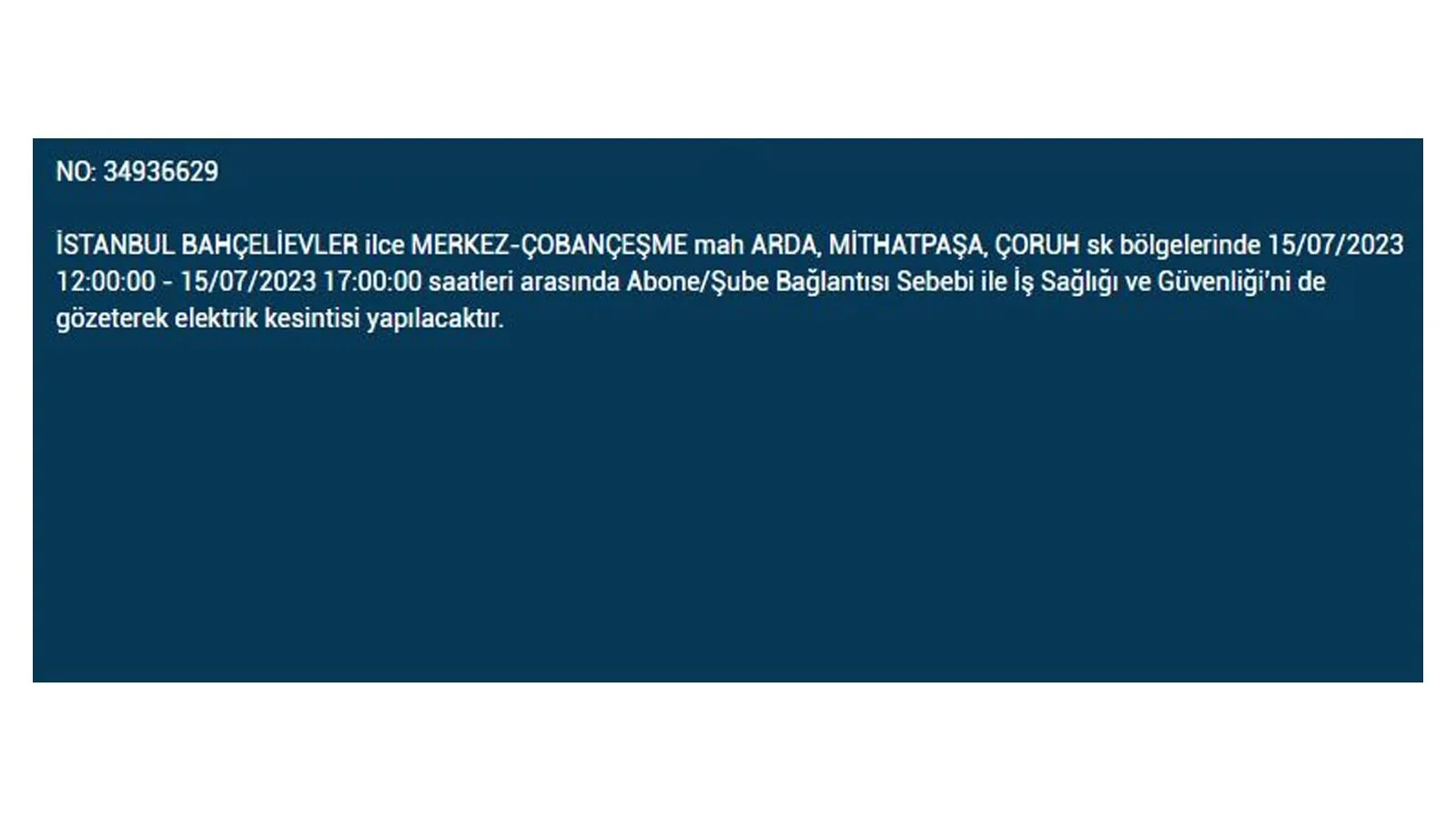 BEDAŞ, 15 Temmuz Cumartesi elektrik kesintilerinin yapılacağı ilçeleri açıkladı