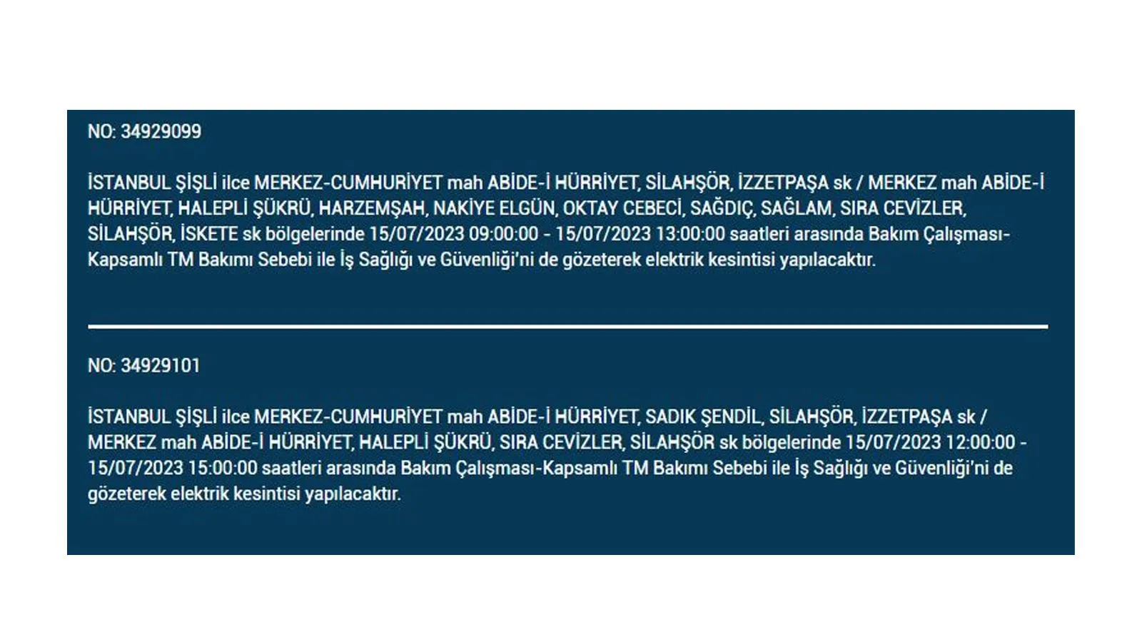 BEDAŞ, 15 Temmuz Cumartesi elektrik kesintilerinin yapılacağı ilçeleri açıkladı