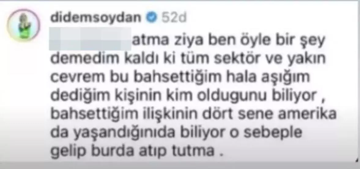 Dün yaptığı açıklamayla bahsettiği kişinin Can Bonomo olmadığını ifade eden Soydan, eski sevgilisinin Amerika'da yaşadığını söyledi. 
