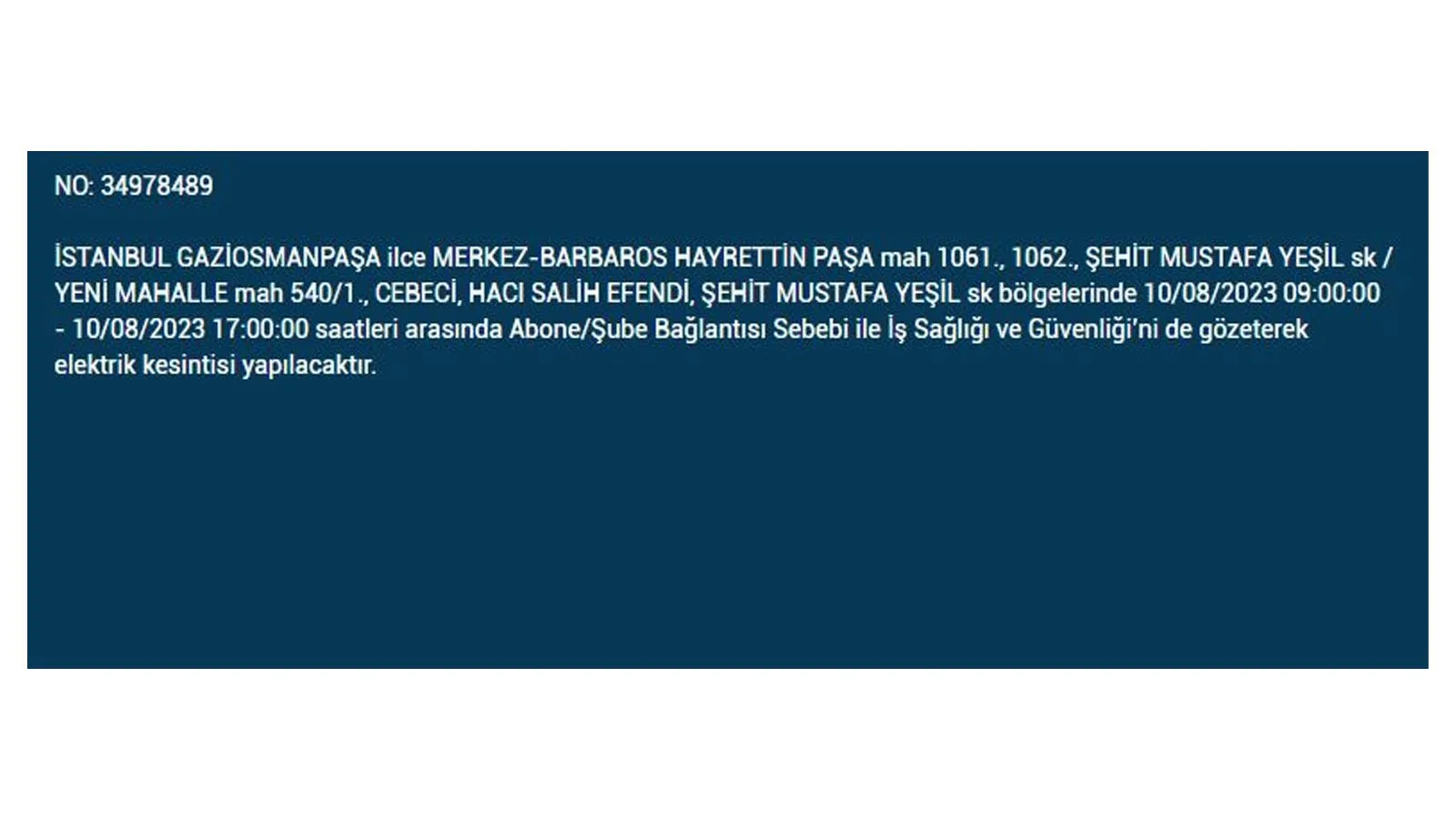 BEDAŞ açıkladı: 10 Ağustos Perşembe elektrik kesintilerinin yapılacağı ilçeler