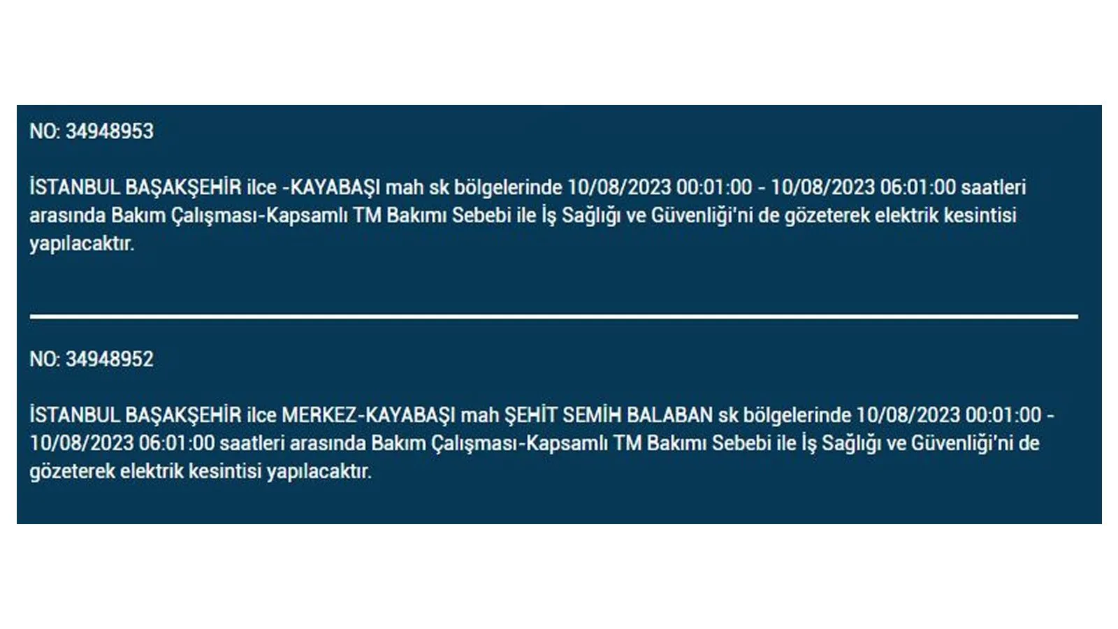 BEDAŞ açıkladı: 10 Ağustos Perşembe elektrik kesintilerinin yapılacağı ilçeler