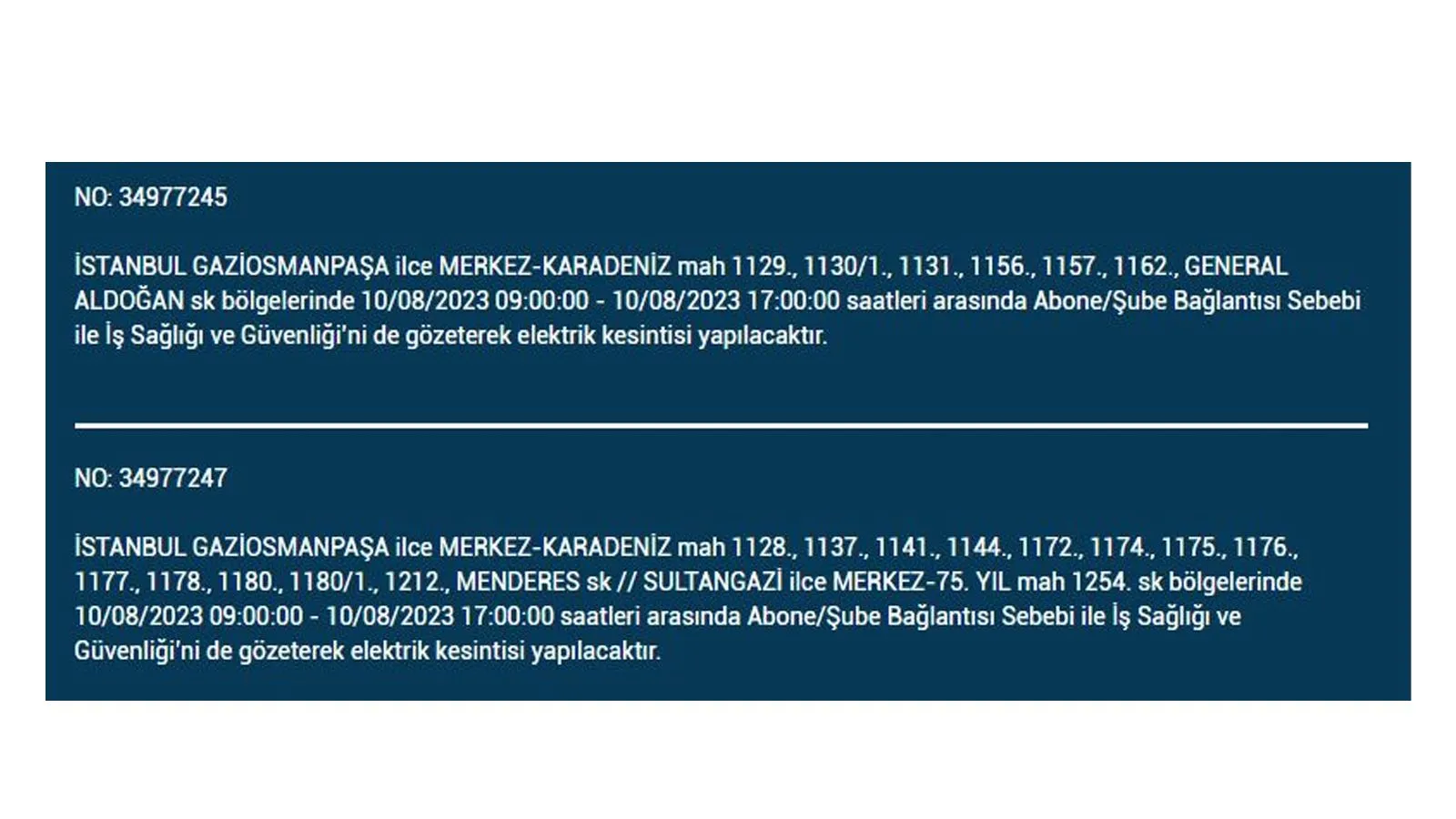 BEDAŞ açıkladı: 10 Ağustos Perşembe elektrik kesintilerinin yapılacağı ilçeler