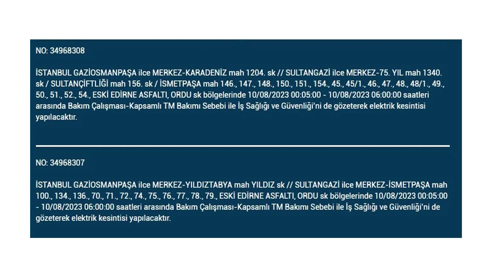 BEDAŞ açıkladı: 10 Ağustos Perşembe elektrik kesintilerinin yapılacağı ilçeler