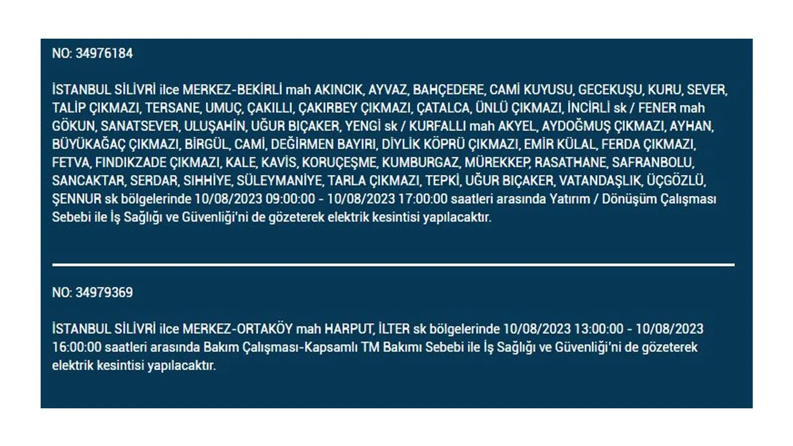 BEDAŞ açıkladı: 10 Ağustos Perşembe elektrik kesintilerinin yapılacağı ilçeler