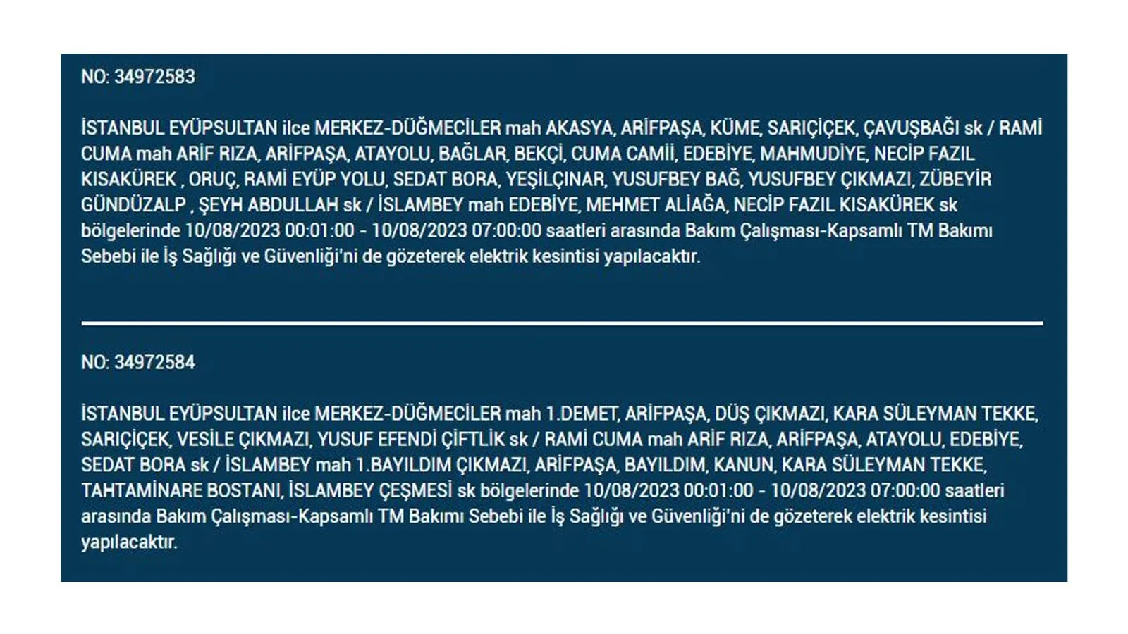 BEDAŞ açıkladı: 10 Ağustos Perşembe elektrik kesintilerinin yapılacağı ilçeler