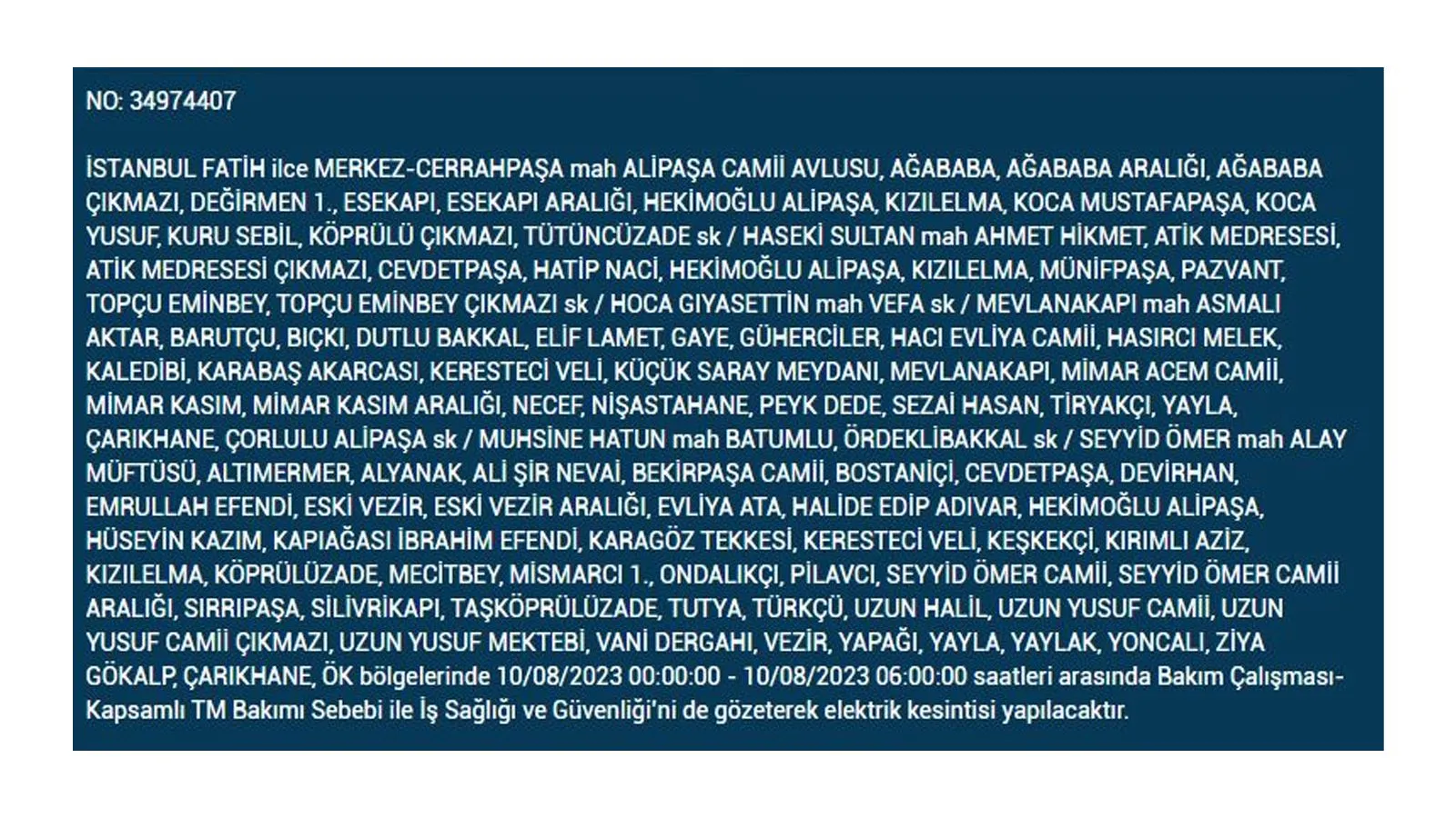 BEDAŞ açıkladı: 10 Ağustos Perşembe elektrik kesintilerinin yapılacağı ilçeler