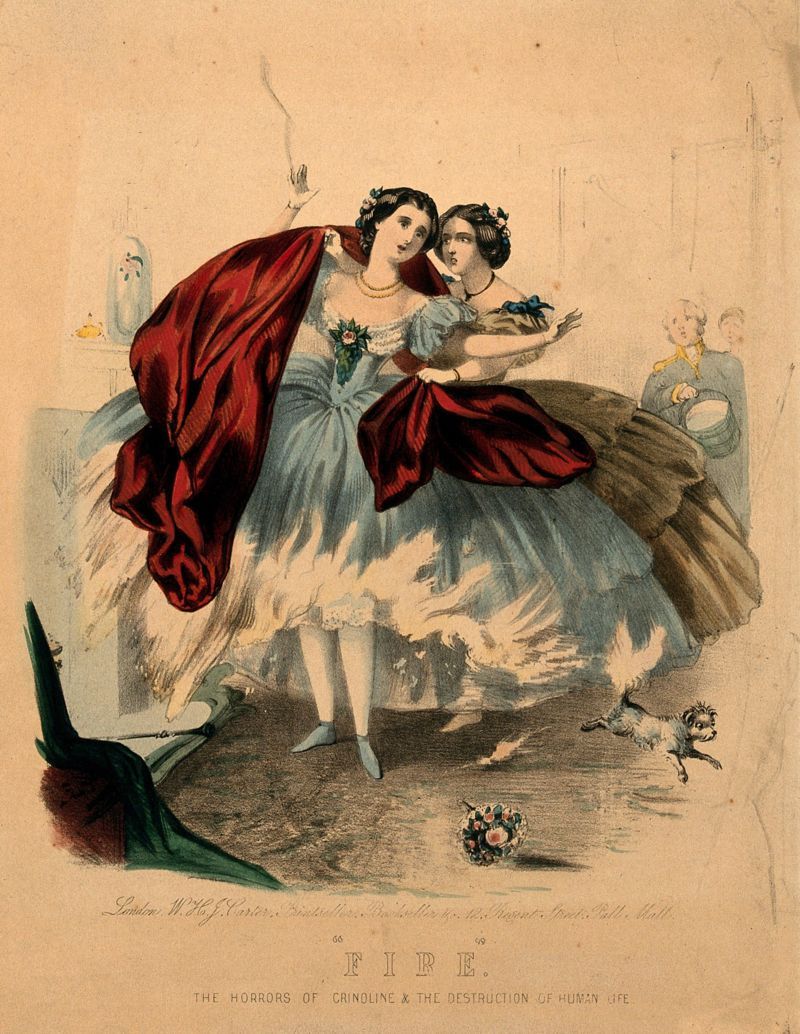 Çemberli etekle danseden iki kadının alev alışı konulu bu resim 1860 tarihli