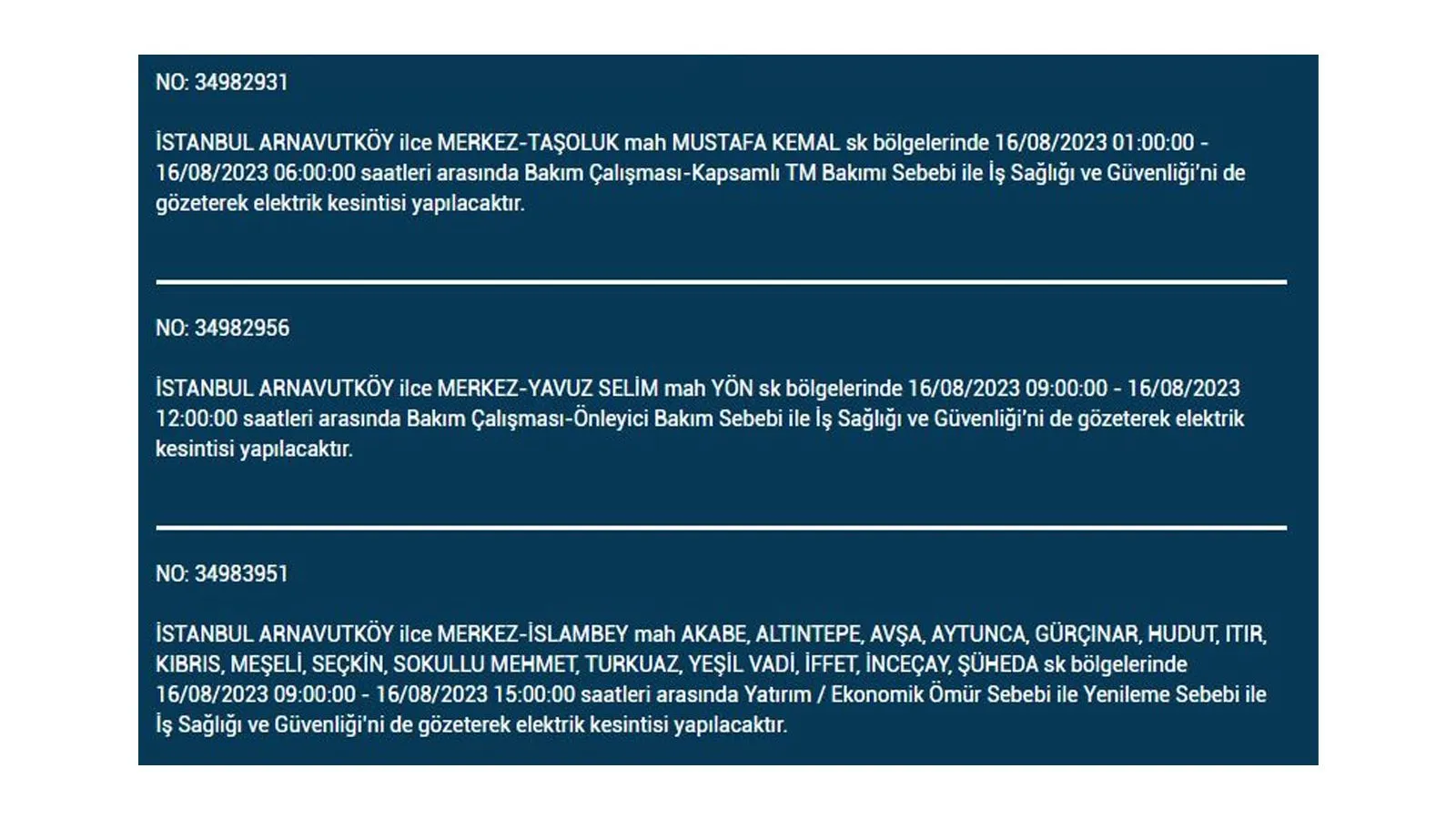 BEDAŞ açıkladı: 16 Ağustos Çarşamba elektrik kesintilerinin yapılacağı ilçeler